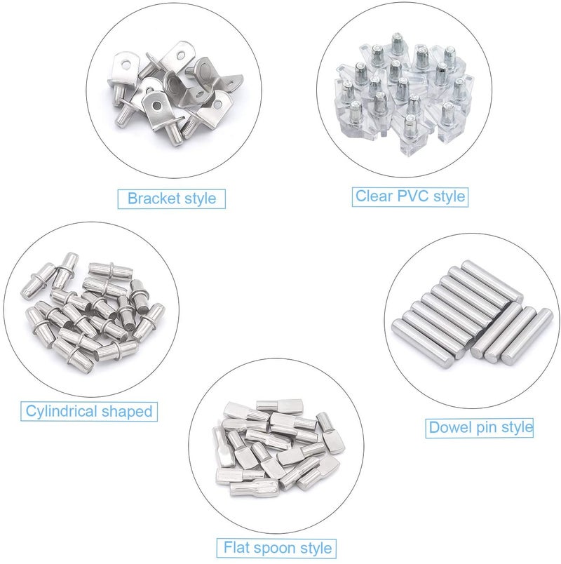 DYWISHKEY 5 Styles Shelf Pins Kit, Nickel Plated Shelf Bracket Pegs Cabinet Furniture Shelf Pins Support for Shelf Holes on Cabinets, Bookshelf, Garden Shelf, Table and Chair Corner, 100PCS - Image 5